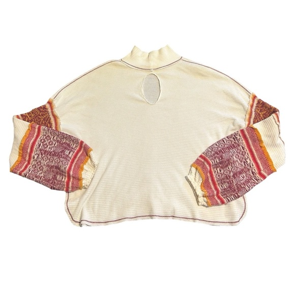 Free People Boho Waffle Knit Bishop Sleeved Keyhole Turtleneck Top Medium - Picture 4 of 6